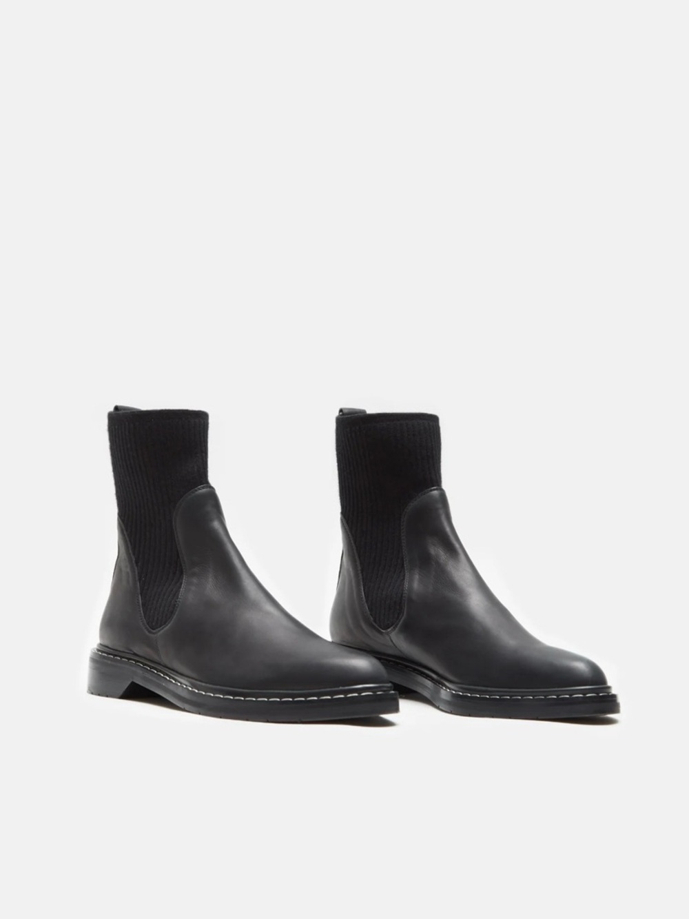 The Row Fara Knit Leather Ankle Boots